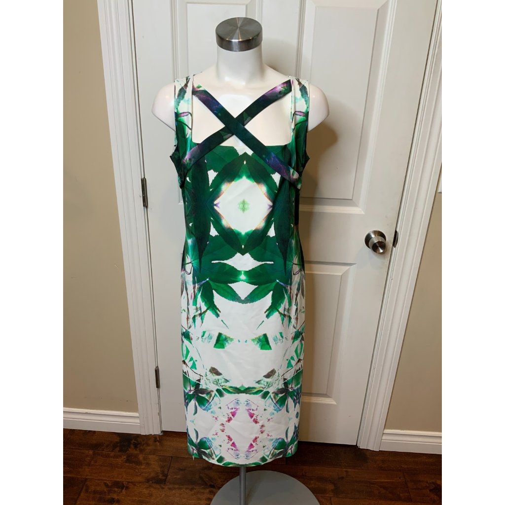 Chiara Boni La Petite Robe Green Abstract Floral Cross-Strap Dress, Size 14 | 50